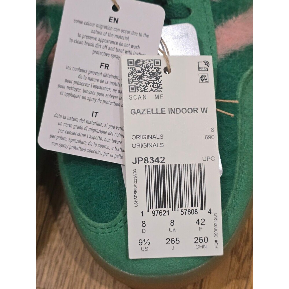 Adidas Gazelle Indoor Green Glow Pink Furry Sneaker NWT Women 9.5 Men 8.5 JP8342 - Picture 9 of 11